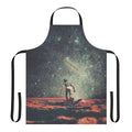 Nostalgic retro-style apron with a whimsical space-themed graphic design featuring planets, stars, and a dreamy cosmic landscape.