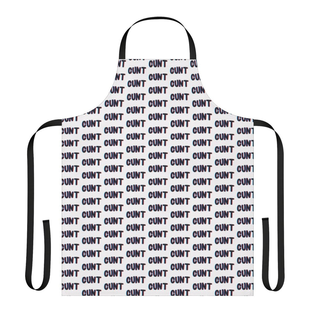 Retro-style apron with bold text and trippy graphic design
