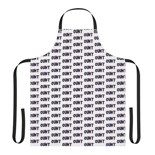Retro-style apron with bold text and trippy graphic design
