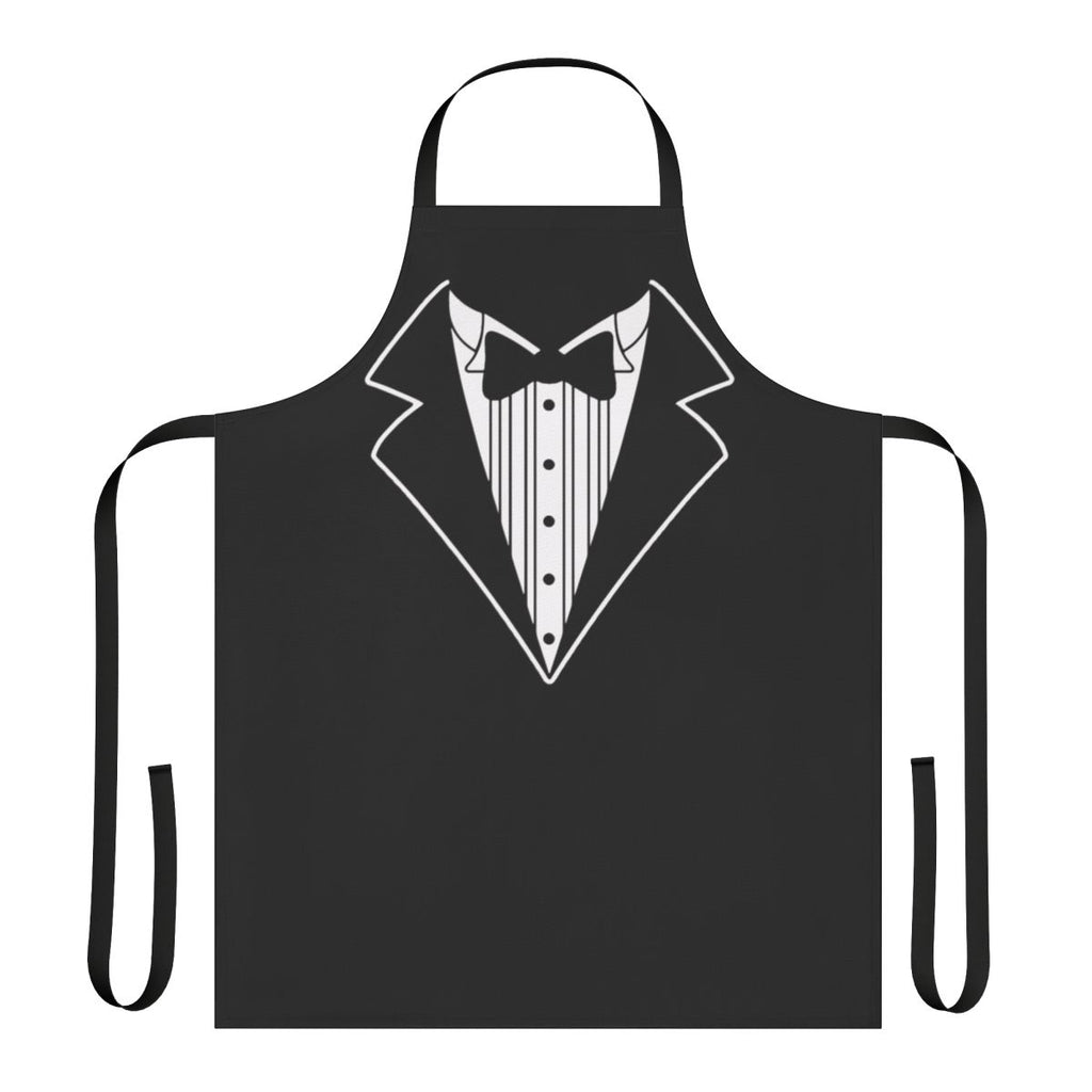 Novelty tuxedo suit style apron with a playful, humorous design