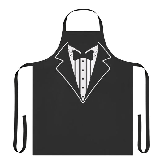 Novelty tuxedo suit style apron with a playful, humorous design