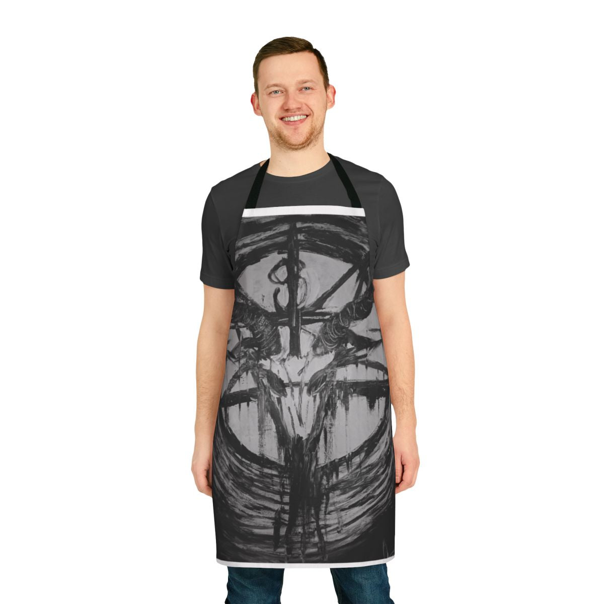 Occult art apron featuring a Baphomet abstract design