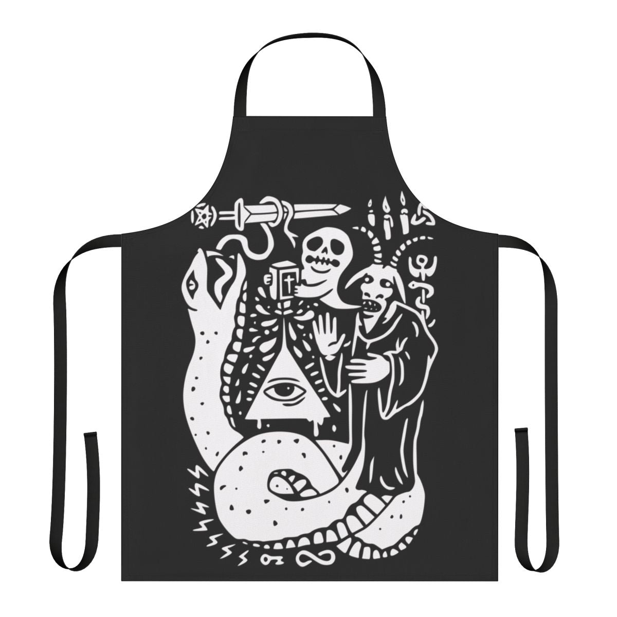 Occult-inspired apron with dark symbols and imagery