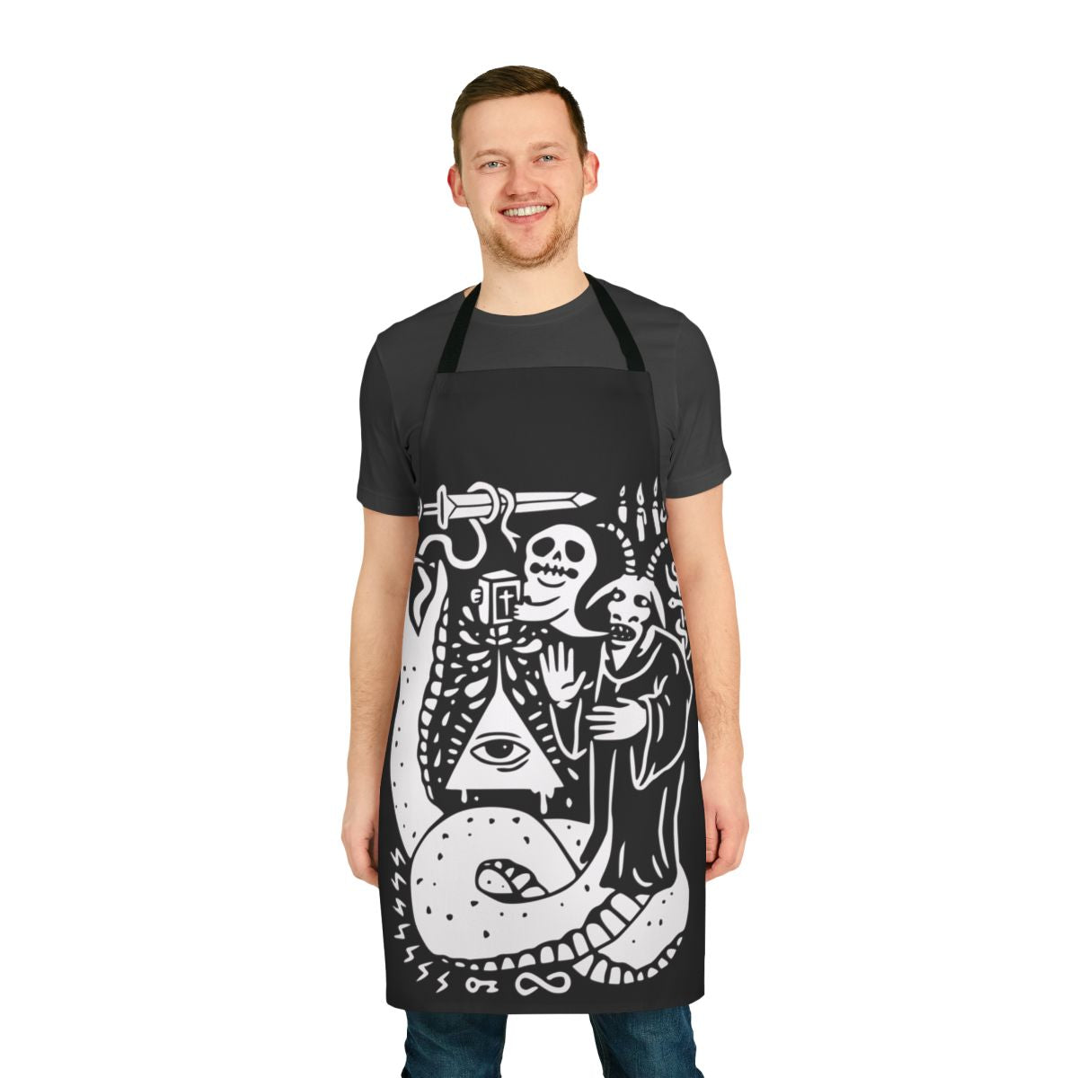 Occult-inspired apron with dark symbols and imagery