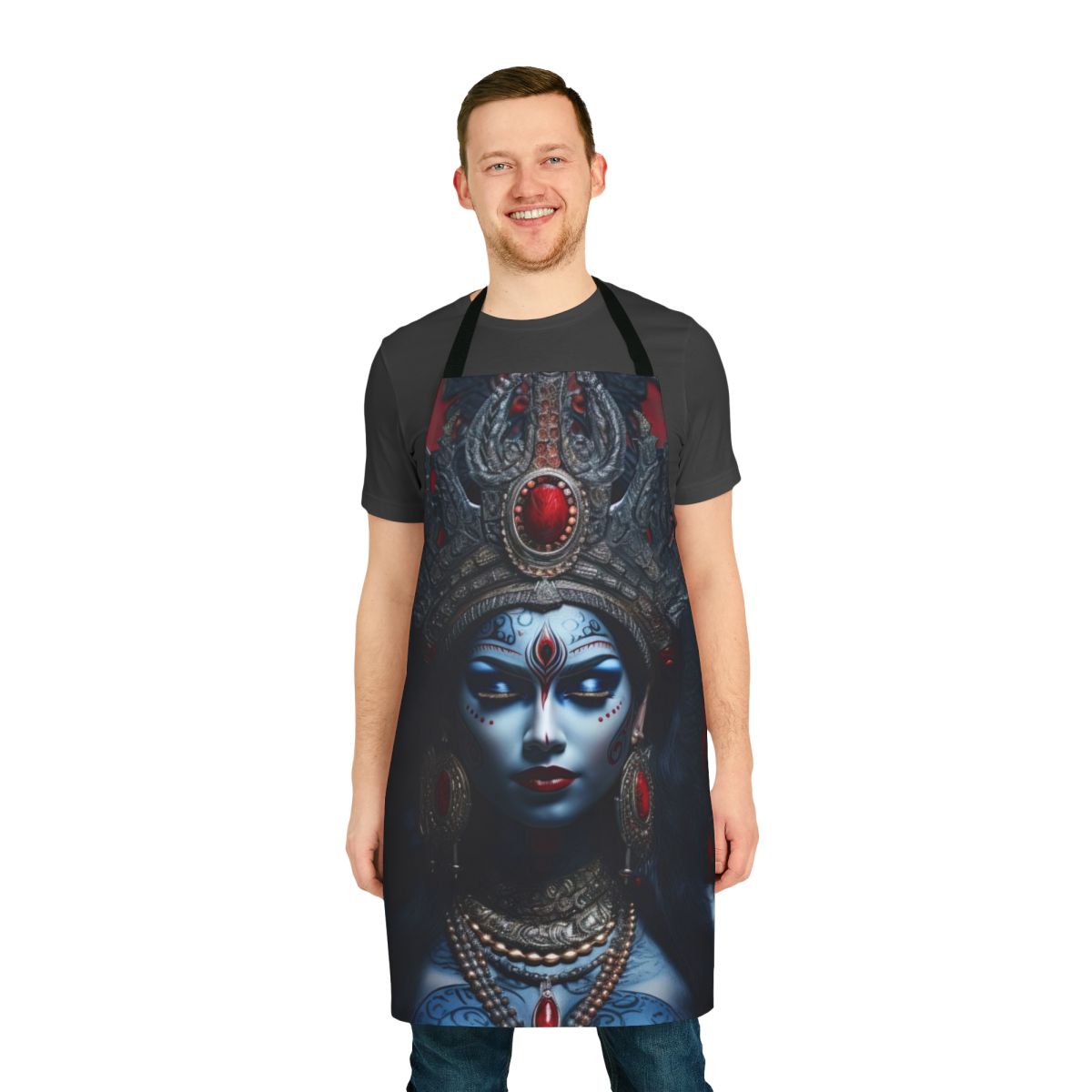 Occult inspired apron featuring a blue goddess image