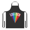 Apron featuring occult and satanic imagery, designed in a rainbow color scheme