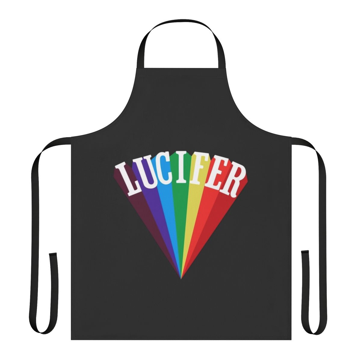 Apron featuring occult and satanic imagery, designed in a rainbow color scheme