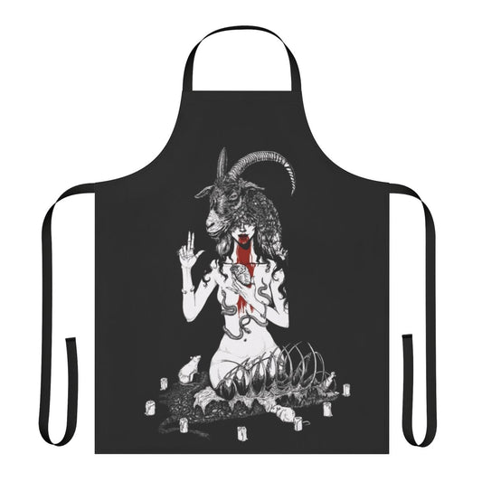 Occult satanic horror apron with baphomet, goat head, and other occult symbols