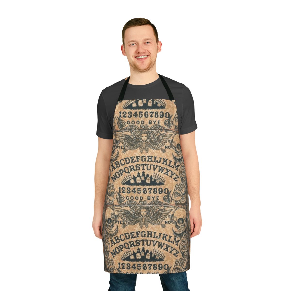 Witch apron with occult and ouija board inspired design