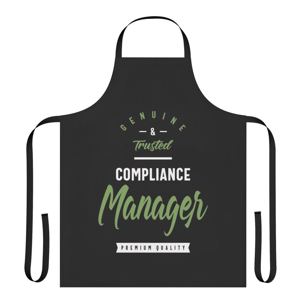 Compliance manager wearing a personalized apron for their profession