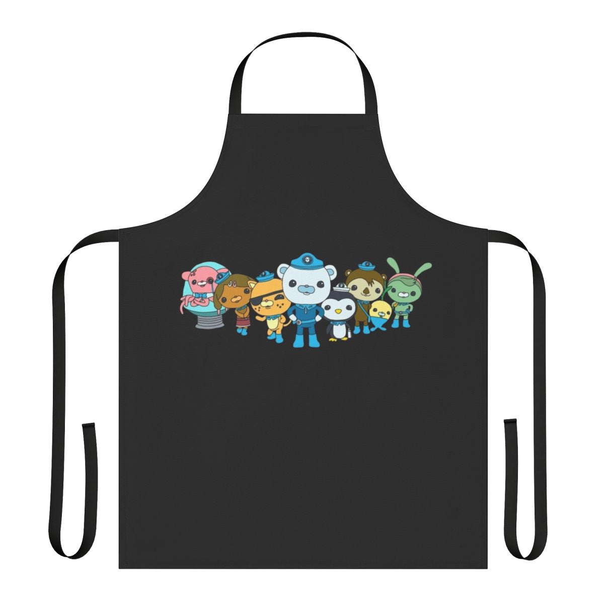 An Octonauts-themed apron featuring Captain Barnacles and other beloved characters from the popular kids TV show.