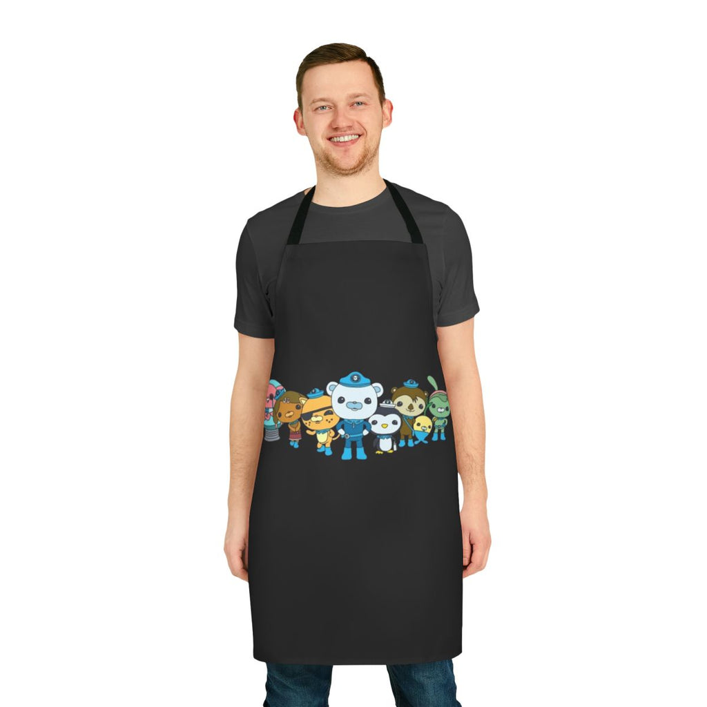 An Octonauts-themed apron featuring Captain Barnacles and other beloved characters from the popular kids TV show.