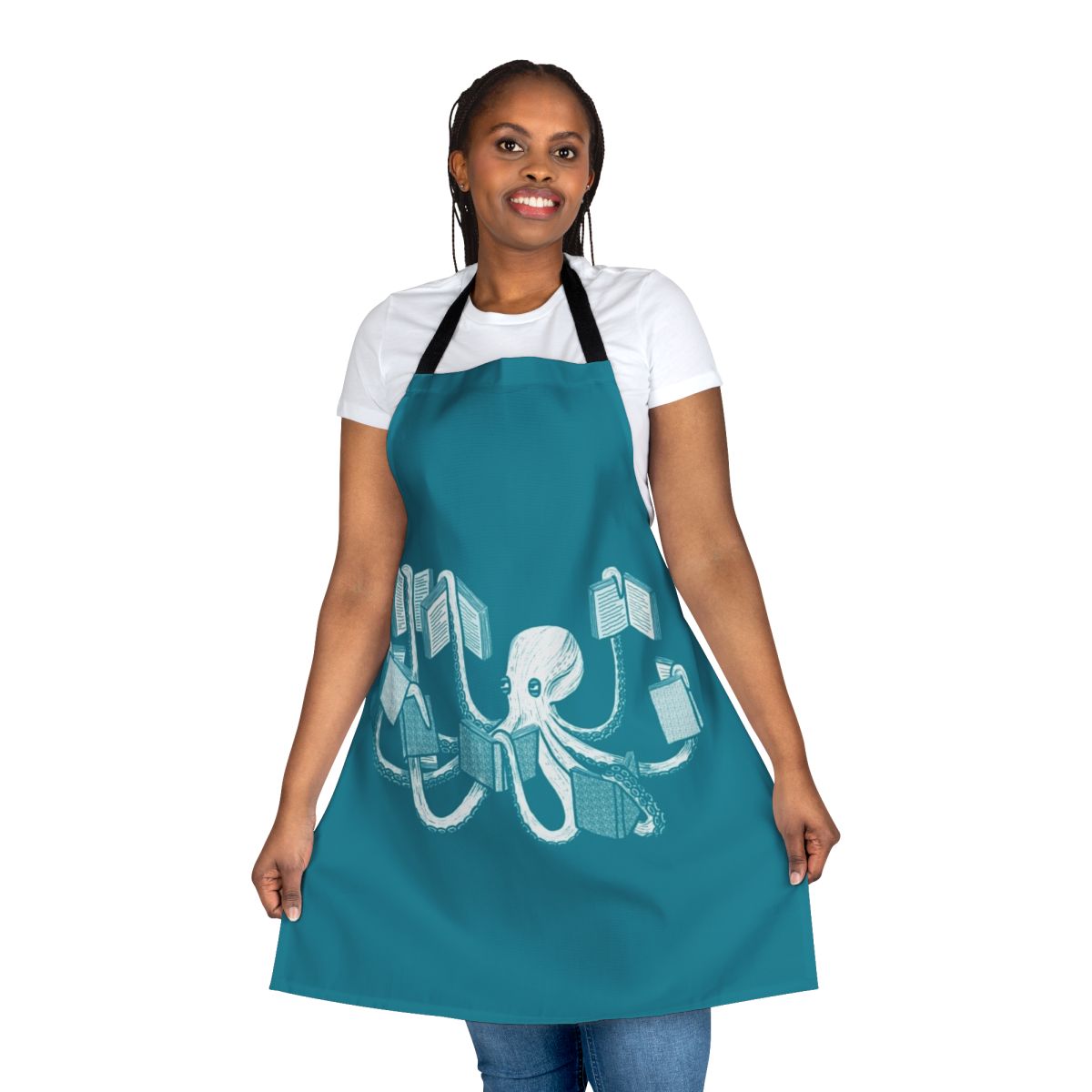 Octopus apron with a literary and reading theme