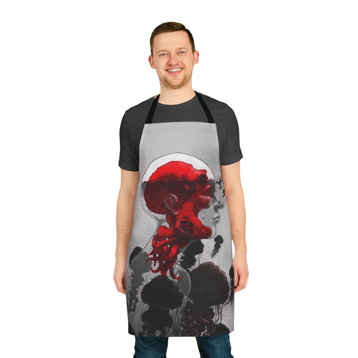 A stylish and protective octopus-themed apron with a surreal, underwater-inspired design.