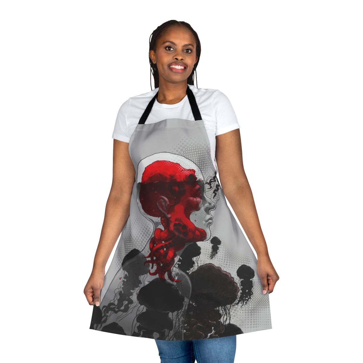 A stylish and protective octopus-themed apron with a surreal, underwater-inspired design.