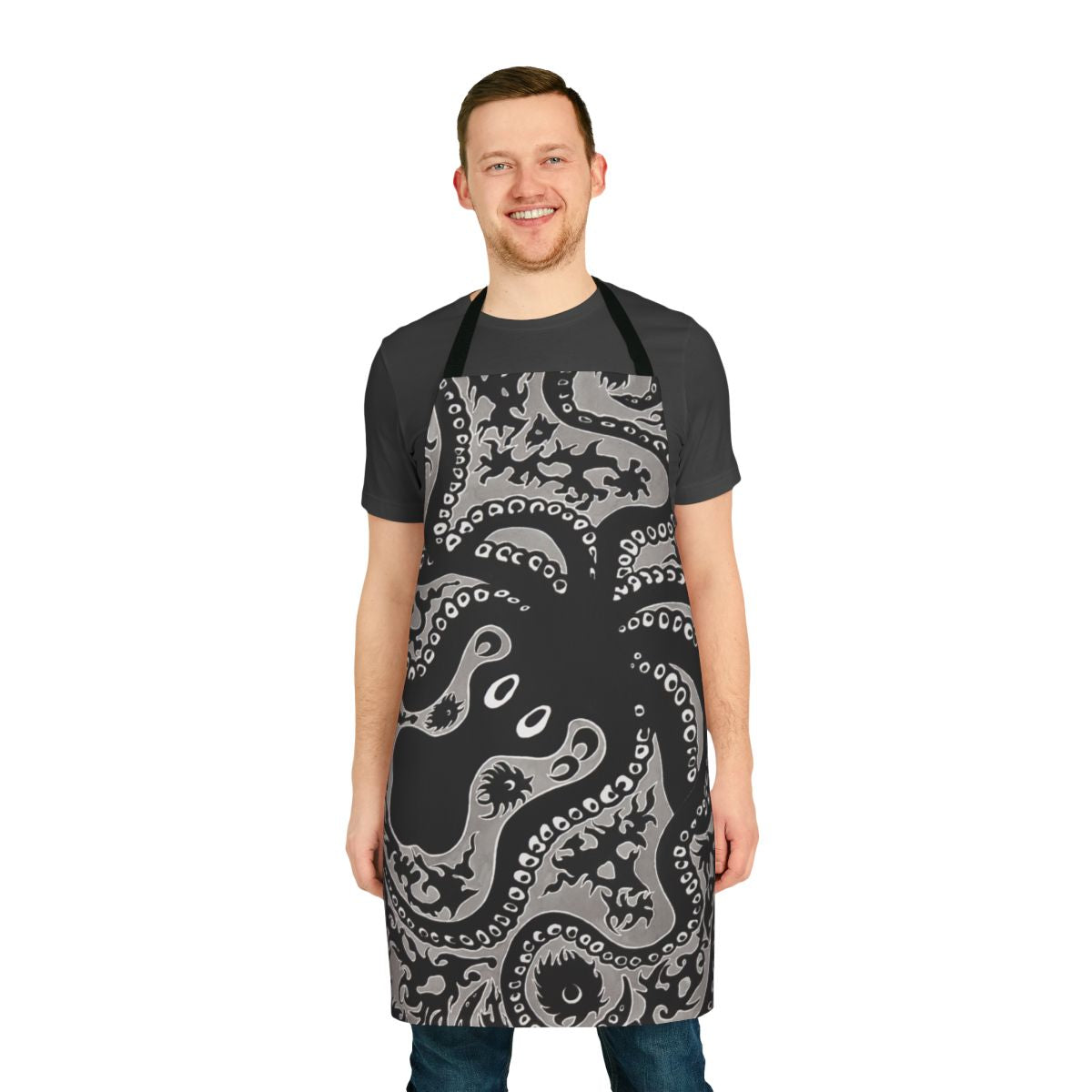Octopus-themed kitchen apron featuring a cephalopod design inspired by ancient Minoan art