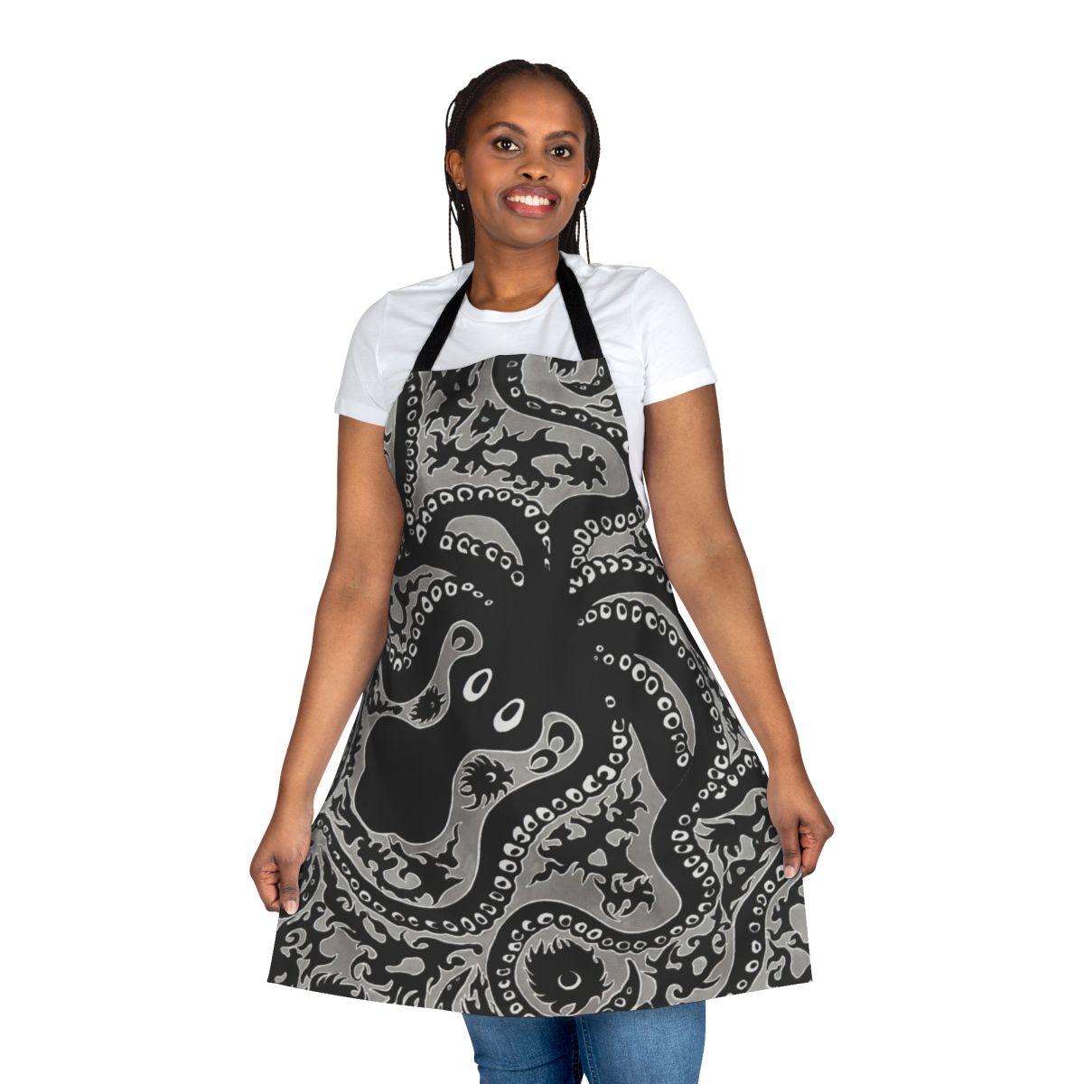 Octopus-themed kitchen apron featuring a cephalopod design inspired by ancient Minoan art