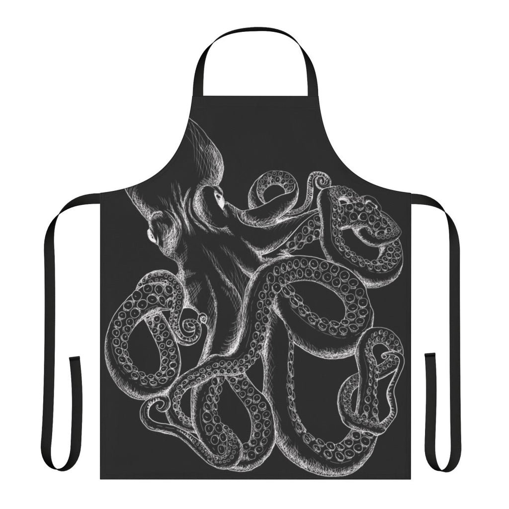 Stylish black and white octopus line art design on a high-quality cooking apron