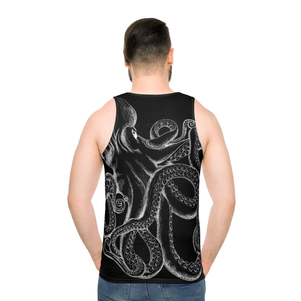 Octopus line art design on a white unisex tank top