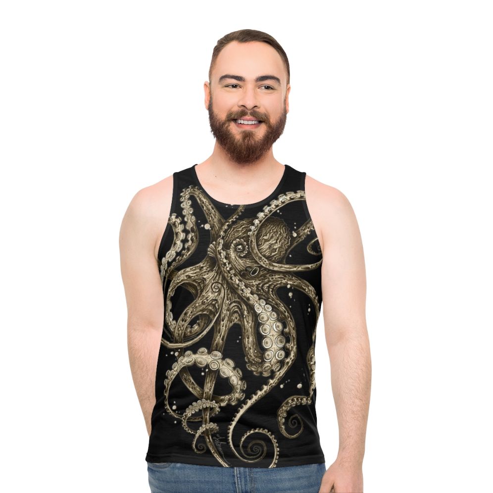 Octopus Sepia Psychedelic Unisex Tank Top