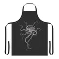 Octopus tentacle pattern apron with black and white pen and ink illustration of a sea creature