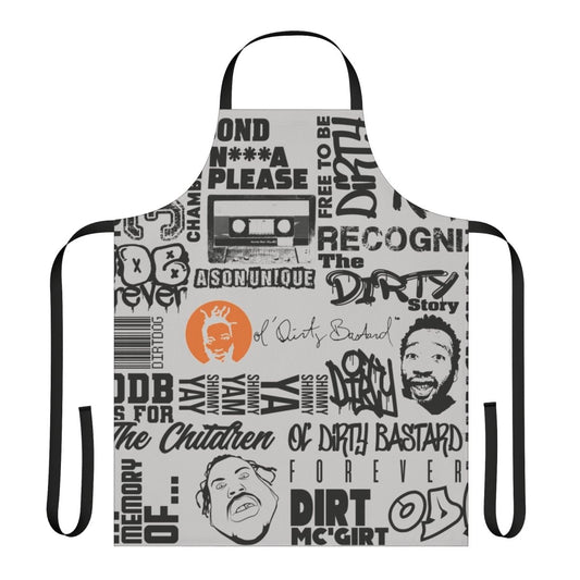 ODB-inspired word cloud apron featuring hip hop quotes and rap lyrics