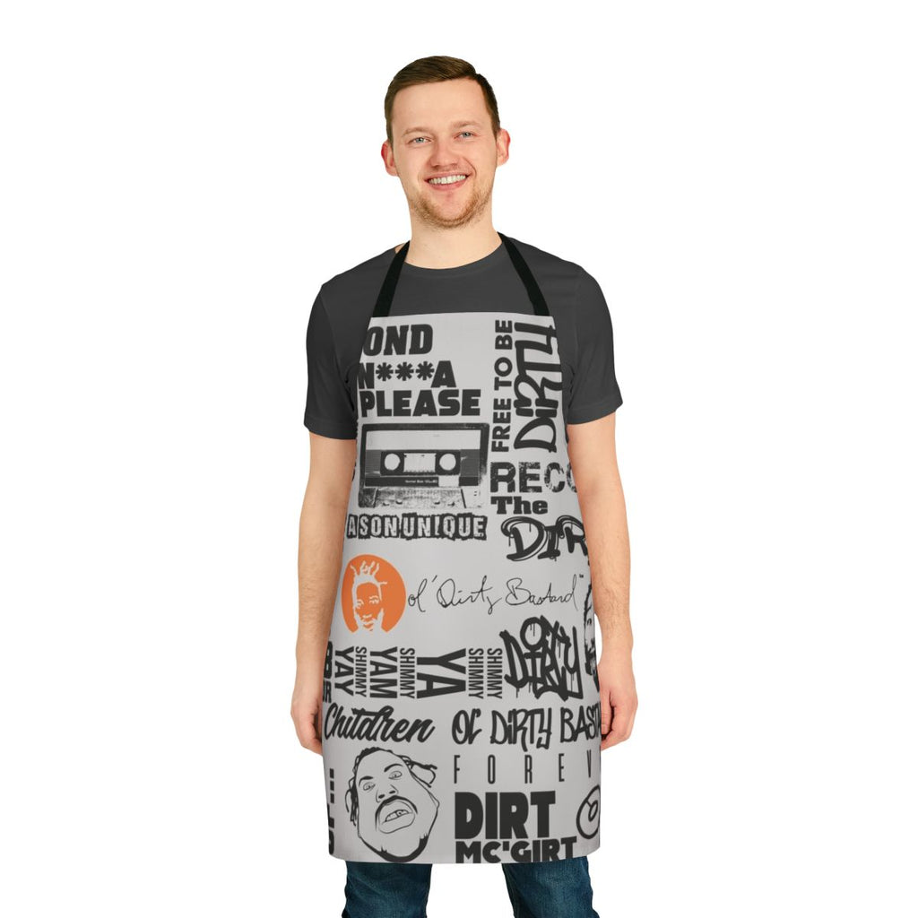 ODB-inspired word cloud apron featuring hip hop quotes and rap lyrics