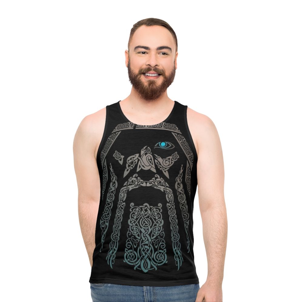 Odin unisex tank top with nordic mythology and tribal design