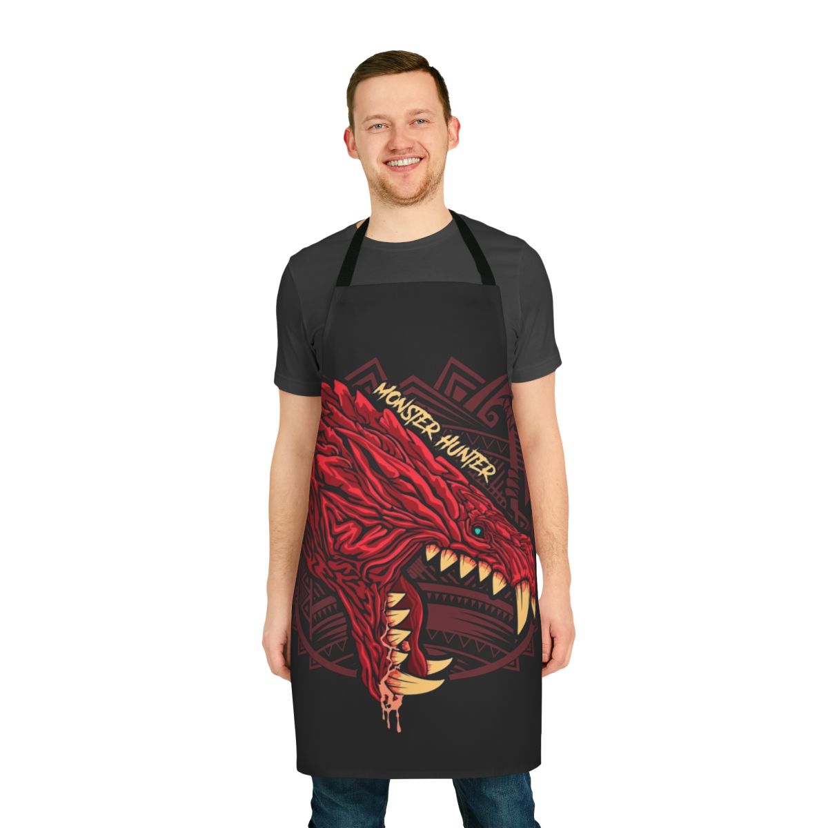 Odogaron-themed apron, featuring the fearsome monster from the Monster Hunter World video game.