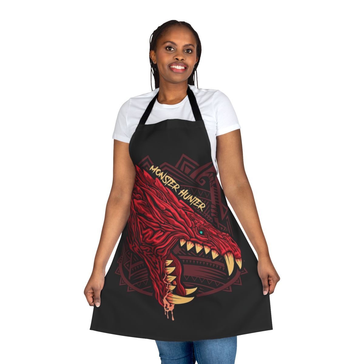 Odogaron-themed apron, featuring the fearsome monster from the Monster Hunter World video game.