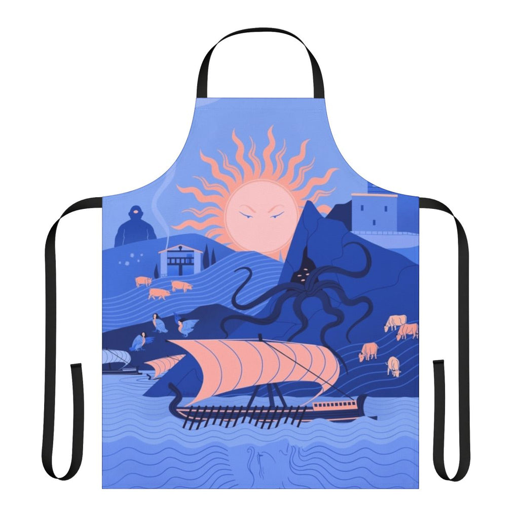 Beautifully designed apron featuring imagery and motifs from Homer's Odyssey, the classic Greek epic.
