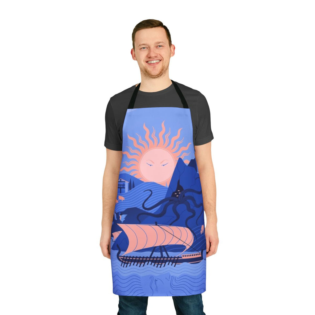 Beautifully designed apron featuring imagery and motifs from Homer's Odyssey, the classic Greek epic.