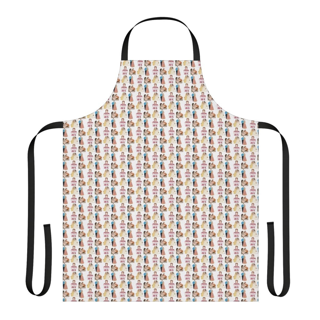 Bridgerton-themed apron with cast characters and logo