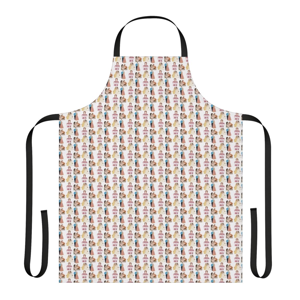 Bridgerton-themed apron with cast characters and logo