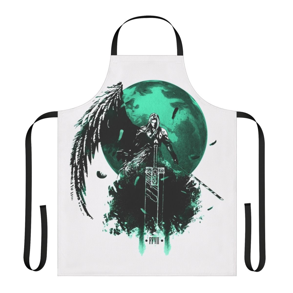 Final Fantasy VII-inspired apron featuring iconic characters and elements from the beloved game