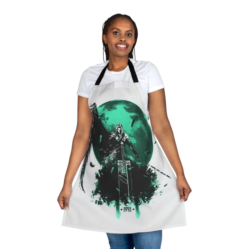 Final Fantasy VII-inspired apron featuring iconic characters and elements from the beloved game
