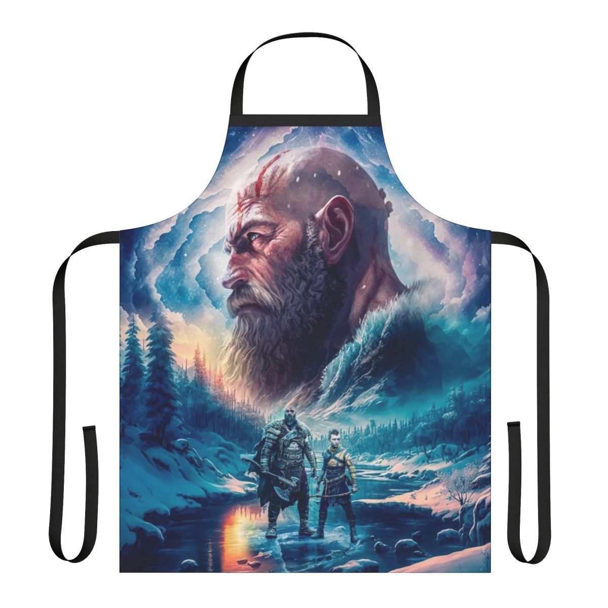 God of War Kratos and Atreus digital illustration apron