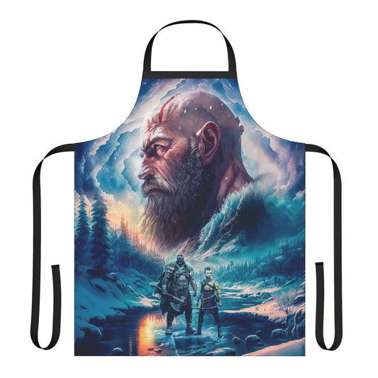 God of War Kratos and Atreus digital illustration apron