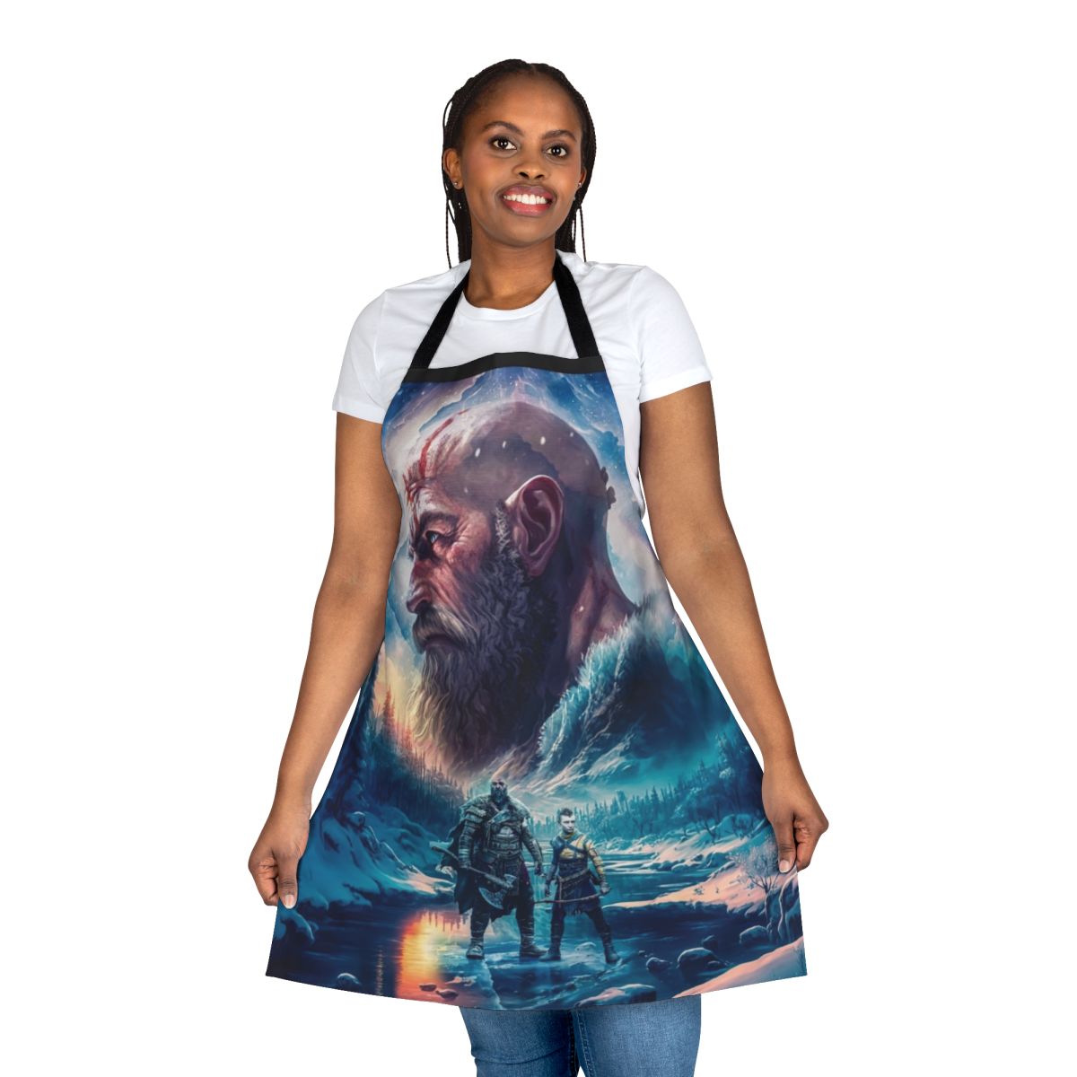 God of War Kratos and Atreus digital illustration apron
