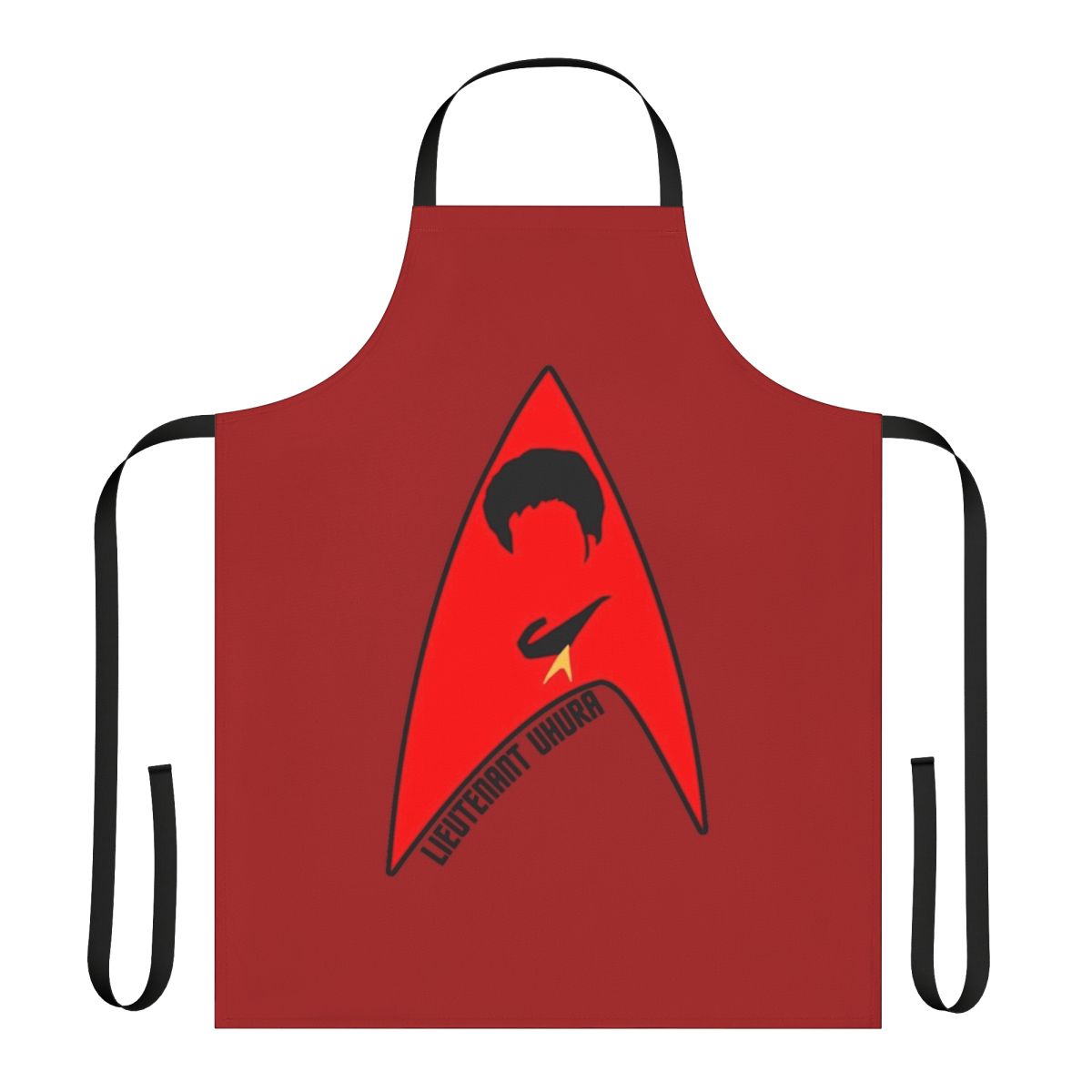 Lieutenant Uhura inspired apron featuring the USS Enterprise NCC-1701 from Star Trek