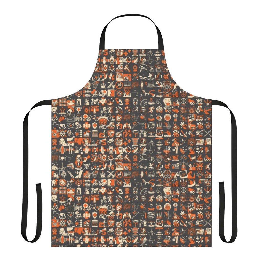 Team Fortress 2 inspired apron with a repeating achievement pattern design