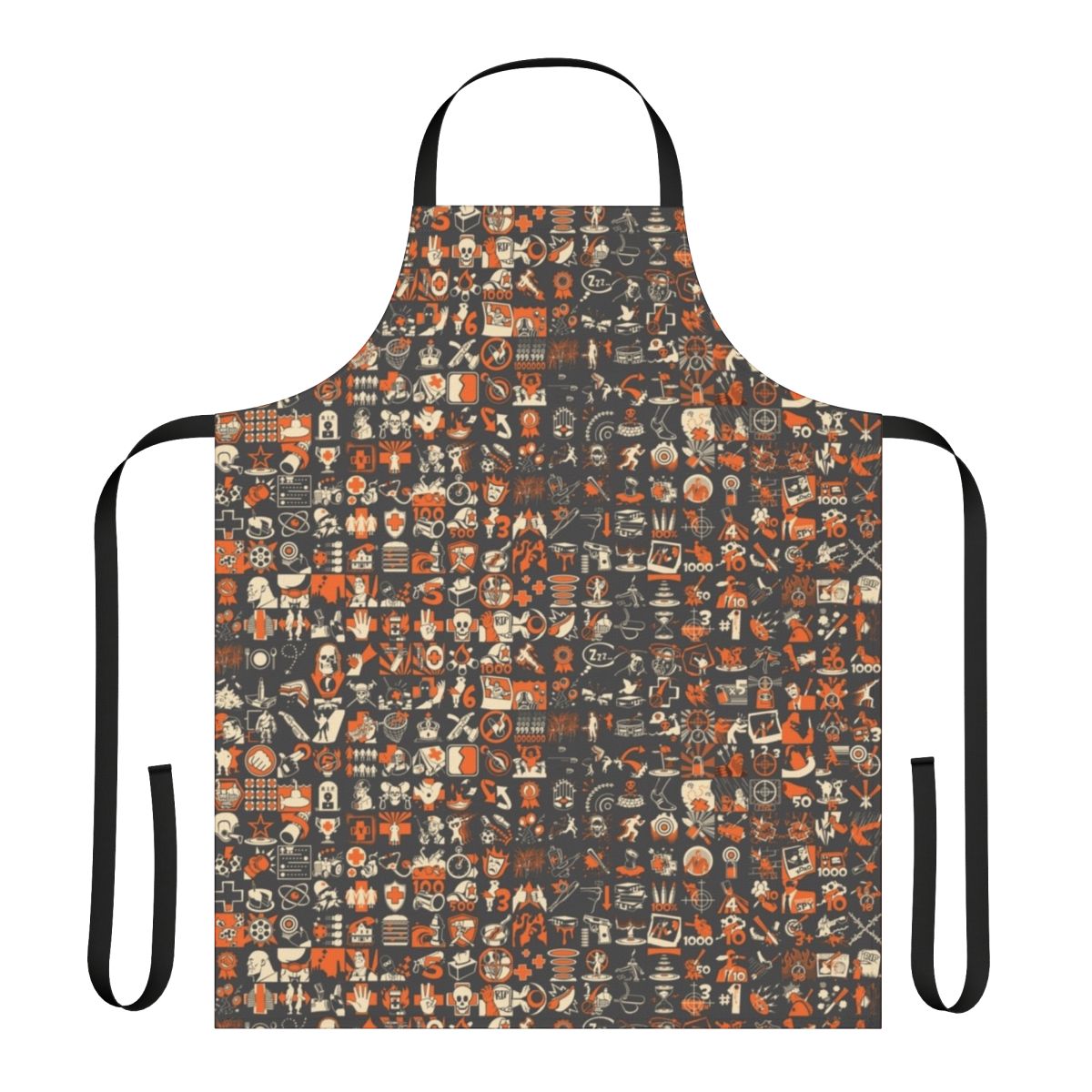Team Fortress 2 inspired apron with a repeating achievement pattern design