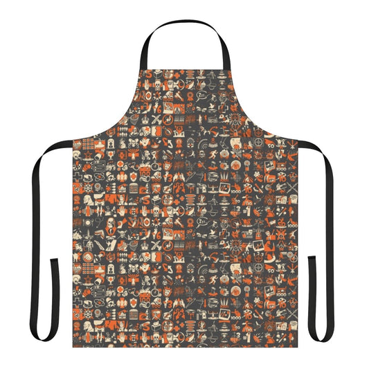 Team Fortress 2 inspired apron with a repeating achievement pattern design