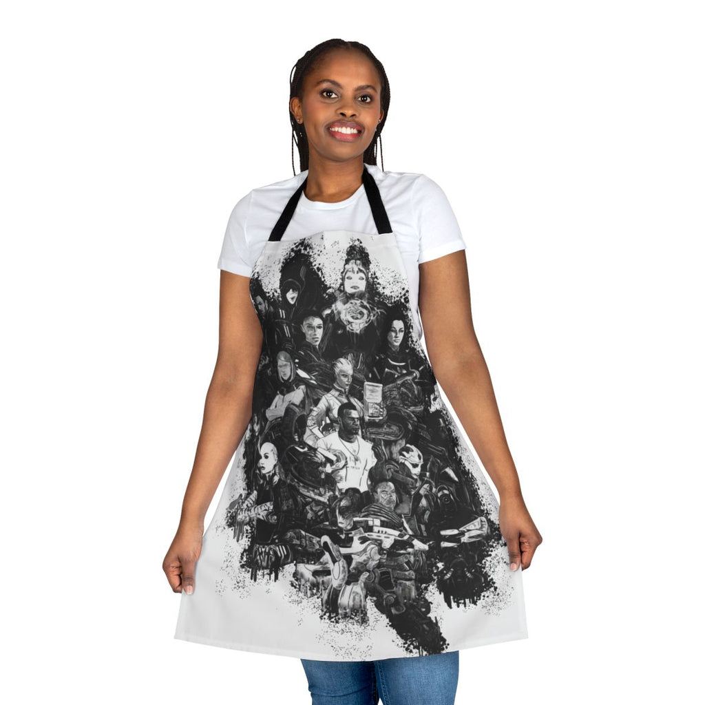 Mass Effect-inspired apron featuring characters from the popular video game franchise
