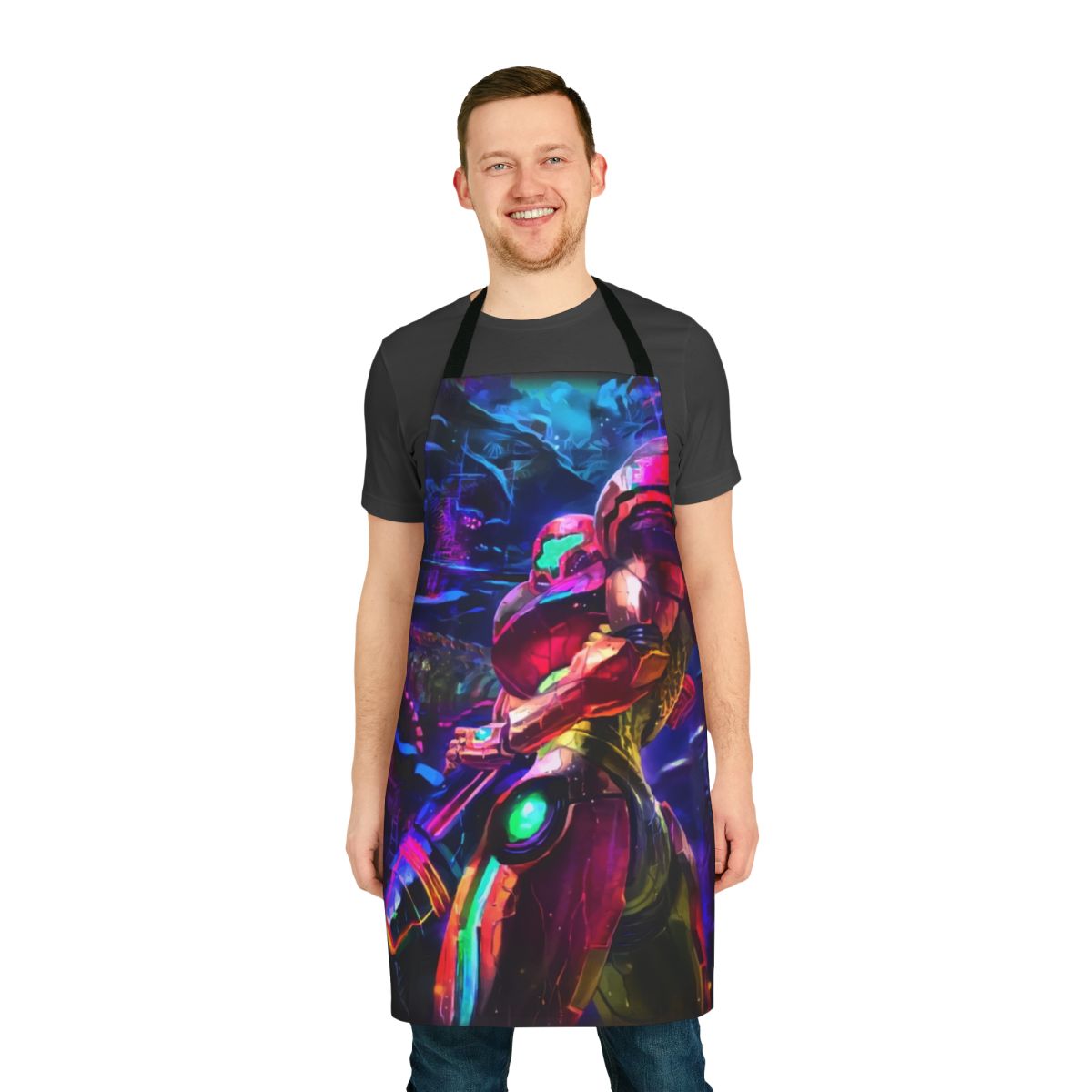 Metroid-inspired apron featuring the iconic Samus Aran character