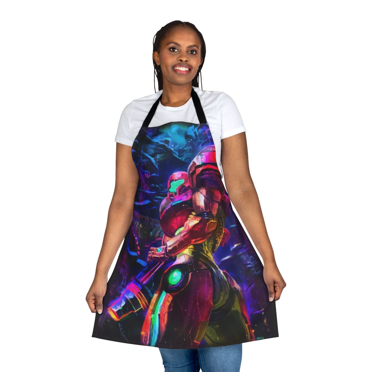 Metroid-inspired apron featuring the iconic Samus Aran character