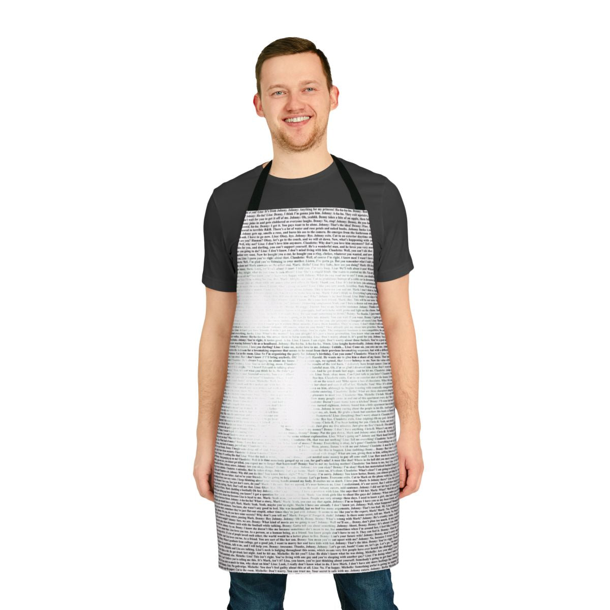 The Room themed apron featuring the iconic catchphrase "Oh Hi Mark" and imagery from the cult classic film.