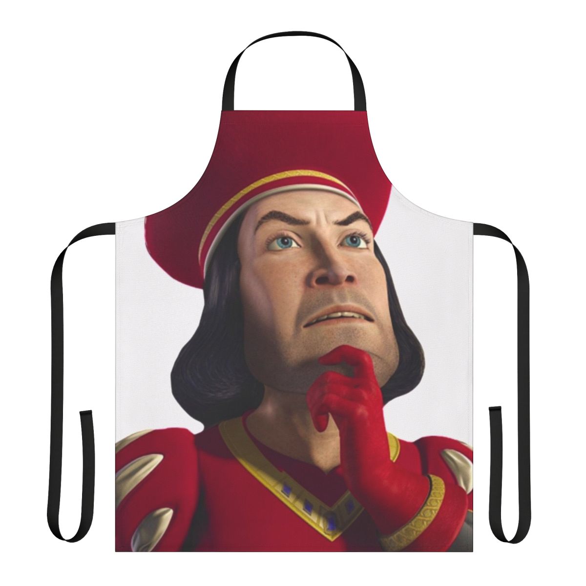 Lord Farquaad-inspired apron with a whimsical, fairytale design