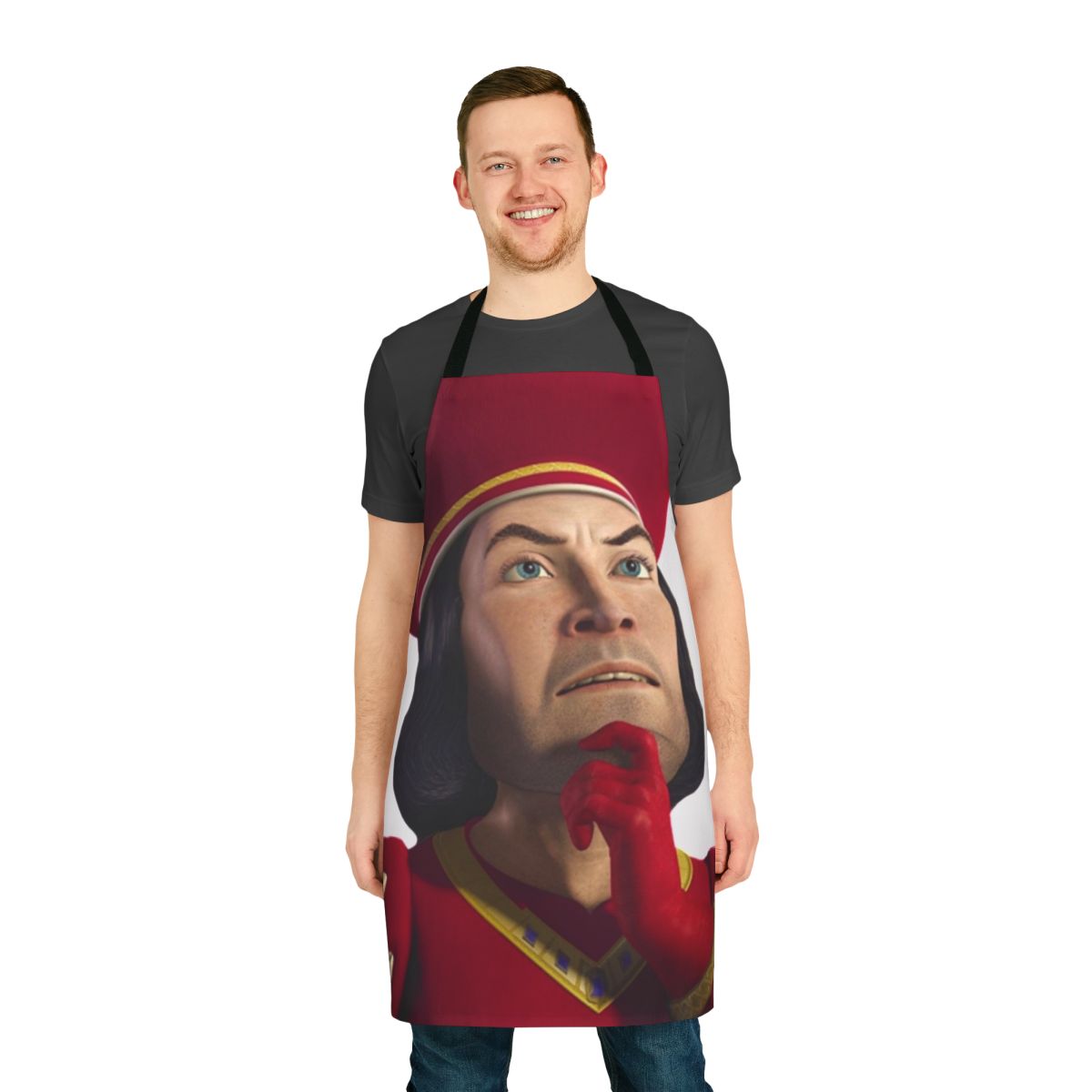 Lord Farquaad-inspired apron with a whimsical, fairytale design