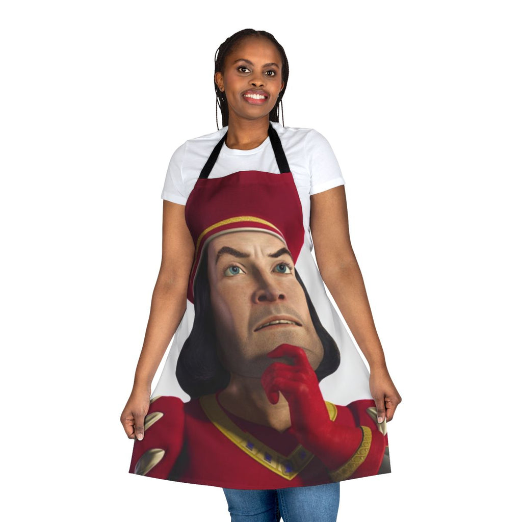 Lord Farquaad-inspired apron with a whimsical, fairytale design